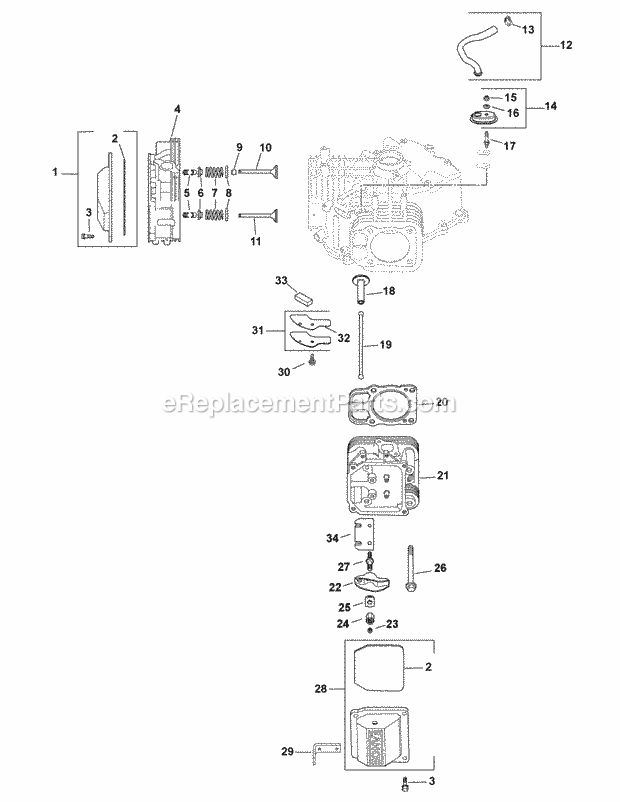 Engine Cylinder Head Valves Breather Diagram and Parts List for FMZ50 17AF4BFP010, 17AF4BFP210, 17AF4BFP009, 17AF4B Cub Cadet Lawn Mower